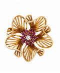 Tiffany & Co Ruby Diamond and Yellow Gold Flower Brooch