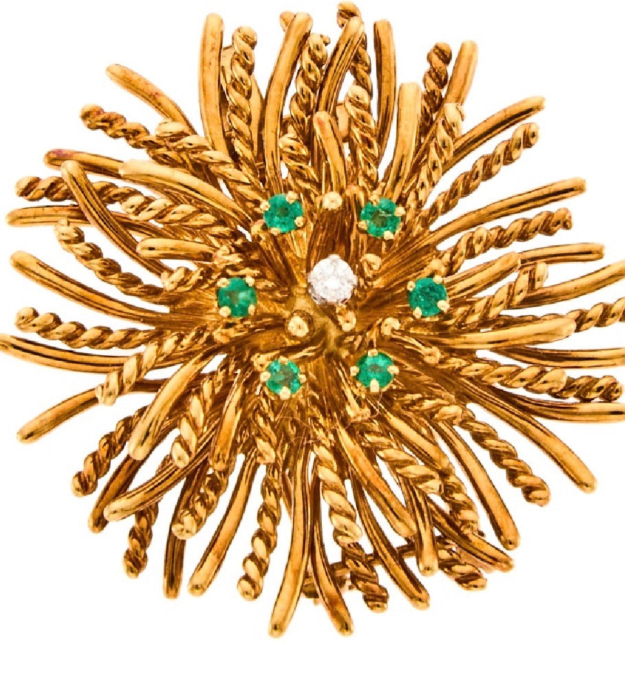 Tiffany & Co Sea Anemone Gold Emerald and Diamond Pendant Brooch