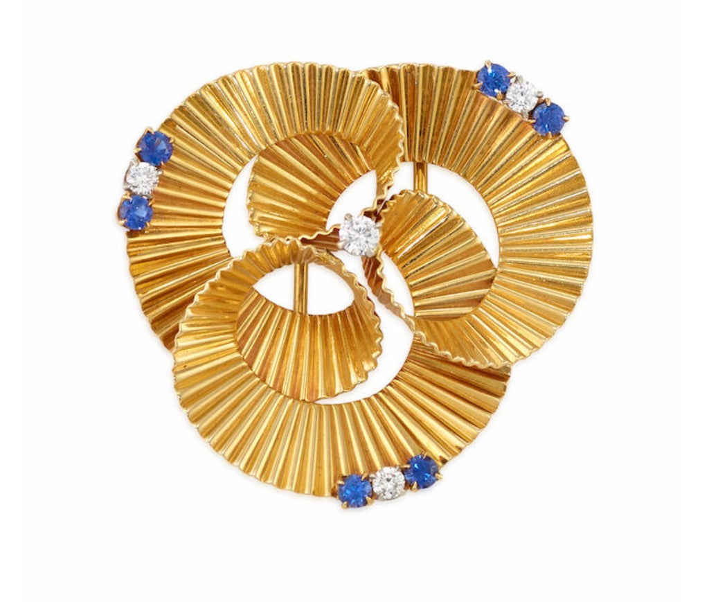Gold Sapphire Diamond Brooch by Raymond Yard