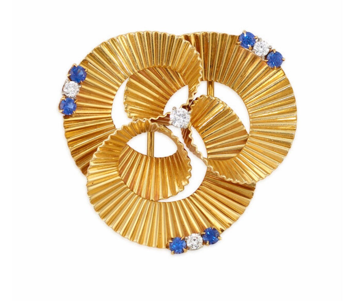 Gold Sapphire Diamond Brooch by Raymond Yard