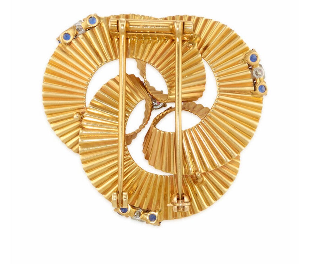 Gold Sapphire Diamond Brooch by Raymond Yard