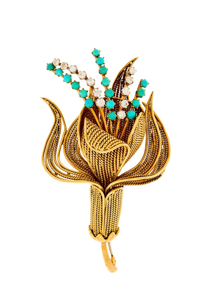 Mid Century Turquoise Brooch