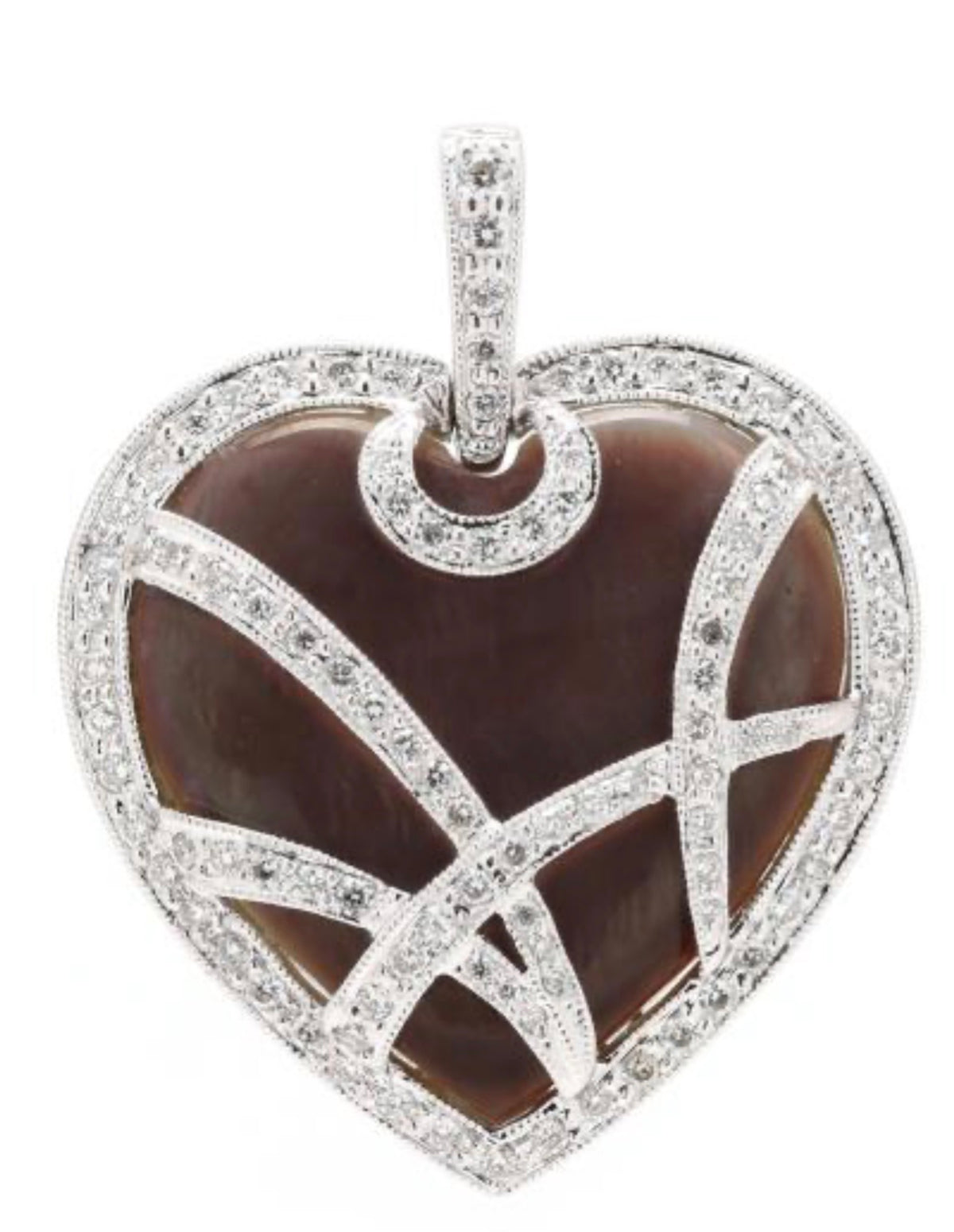 diamond and Mother of Pearl Heart Pendant Brooch