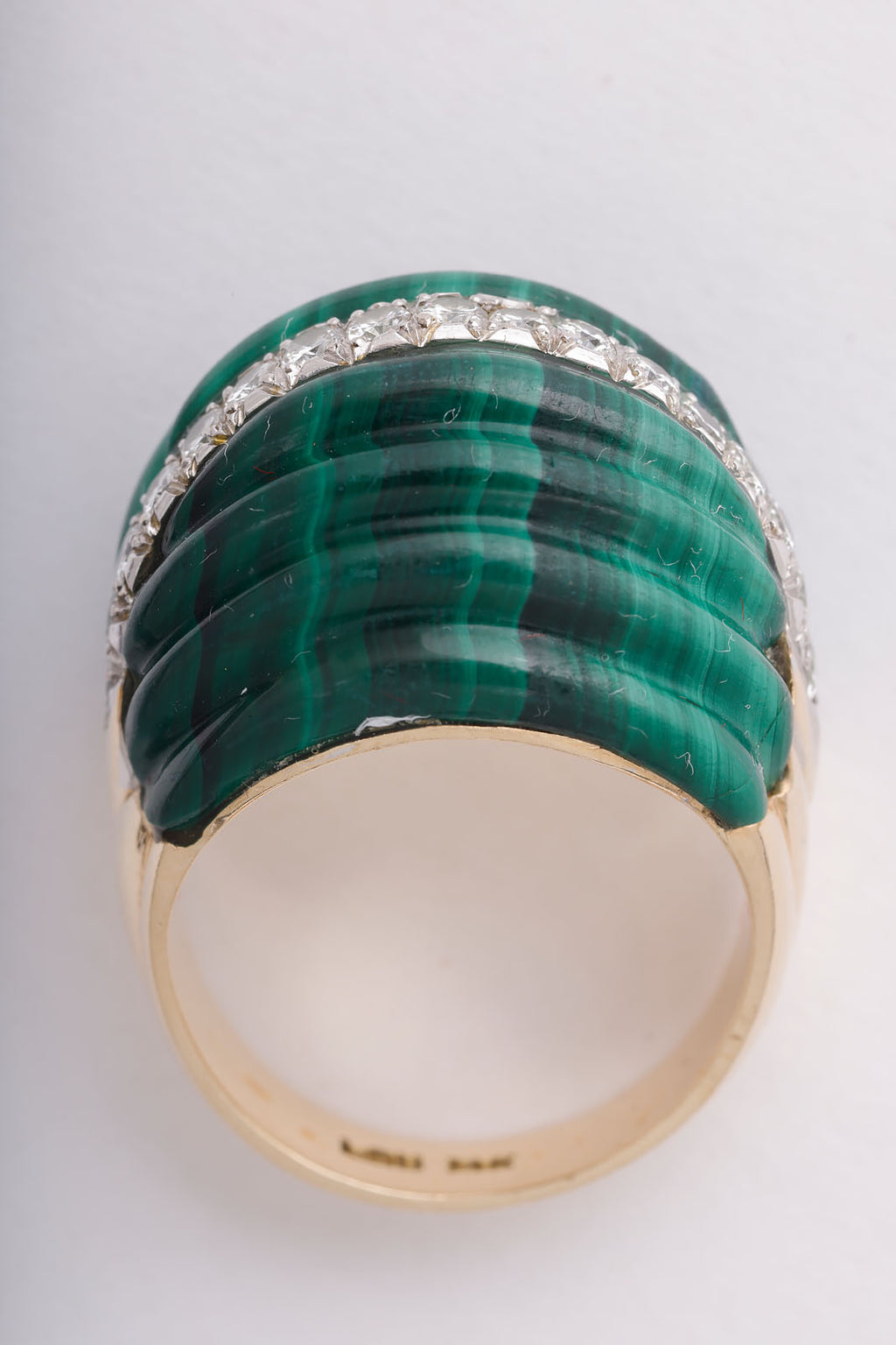 Fluted Malachite and Diamond Cocktail ring