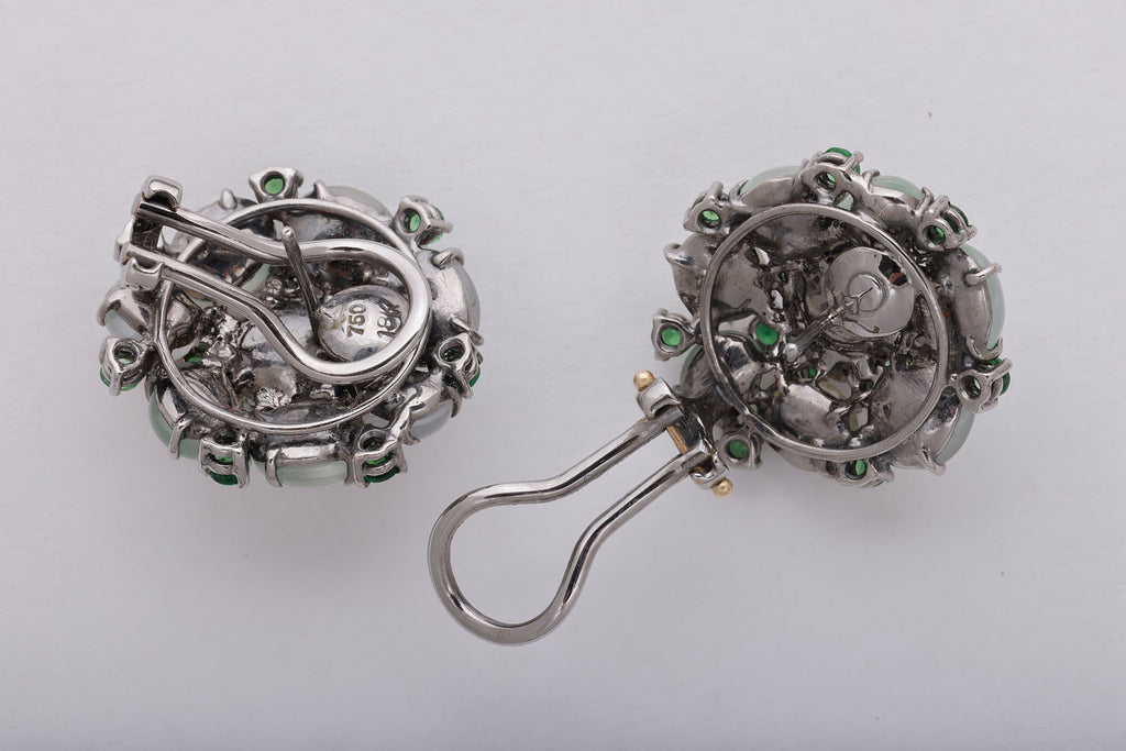 Cluster Moonstone and Demantoid Garnet Gold Earrings