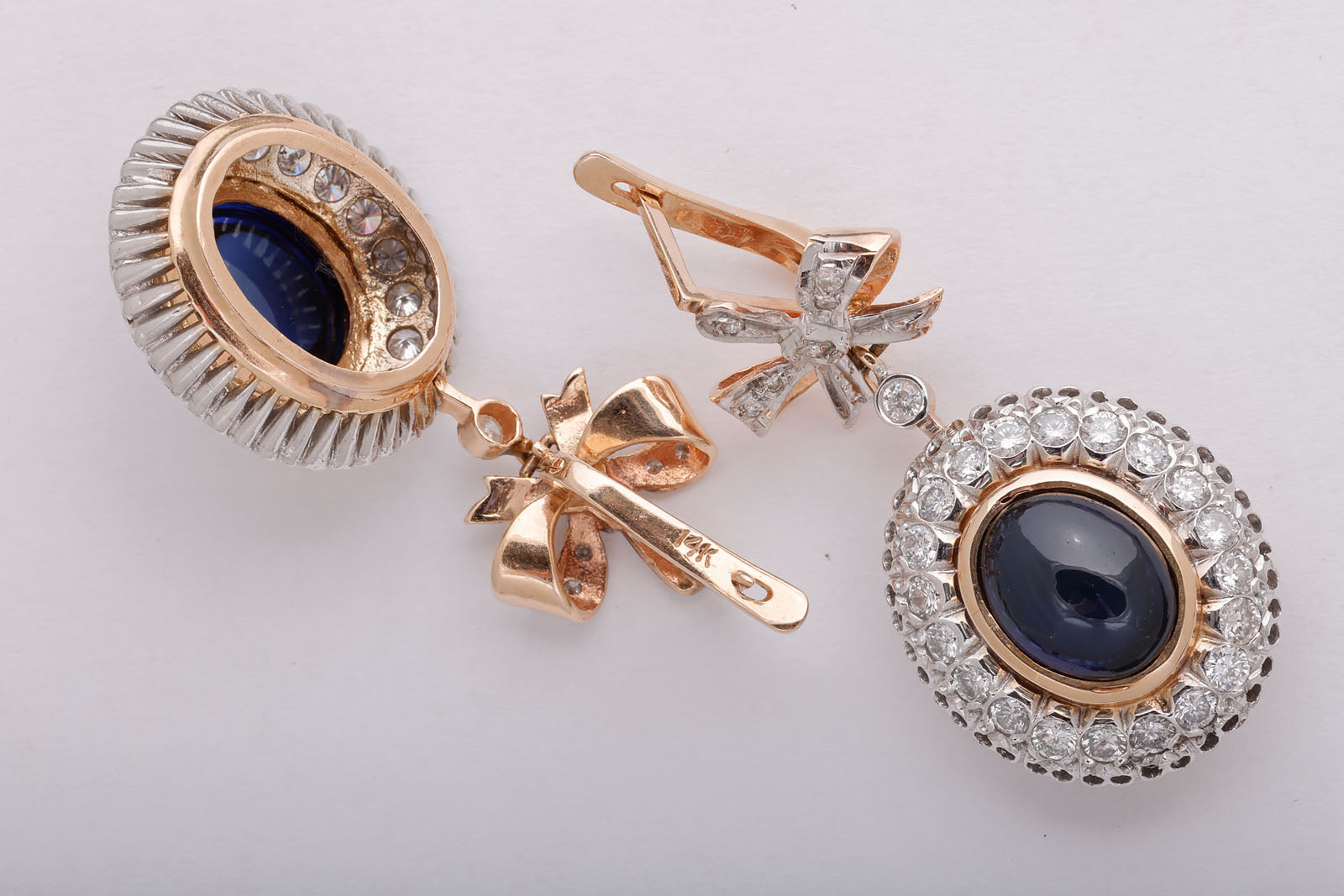 Sapphire, Diamond, and Gold Earrings