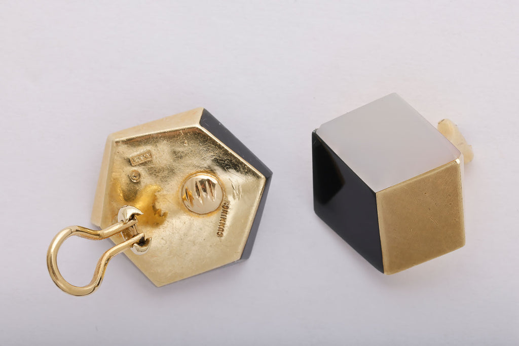 Angela Cummings for Tiffany & Co Geometric Earrings in Gold, Mother of Pearl, and Onyx