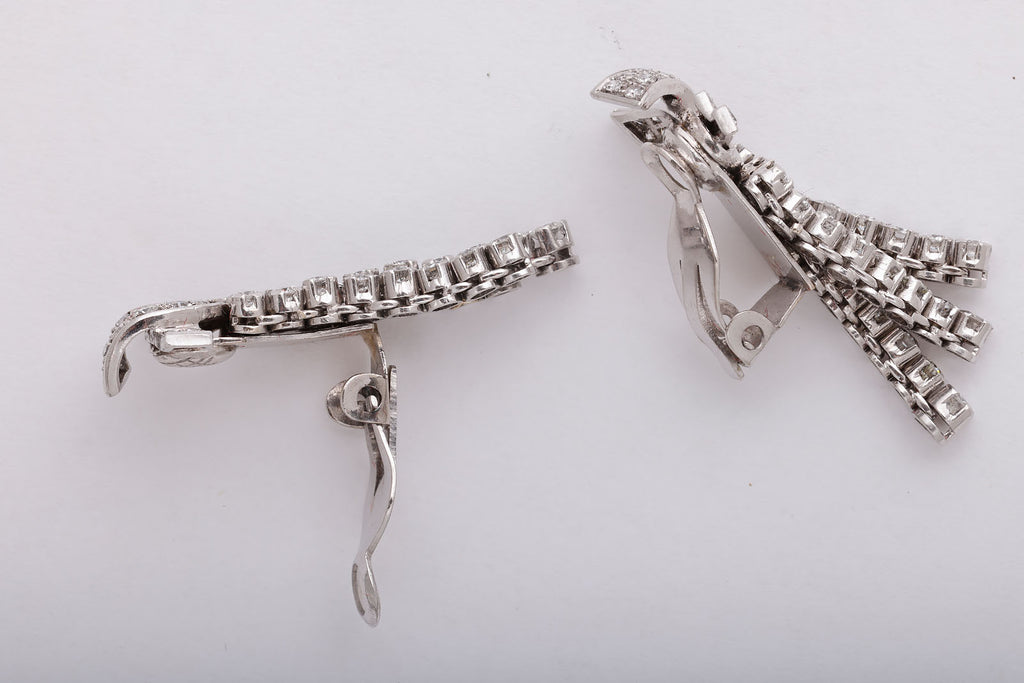 Glamorous 1950's Diamond, Platinum and White Gold Earrings
