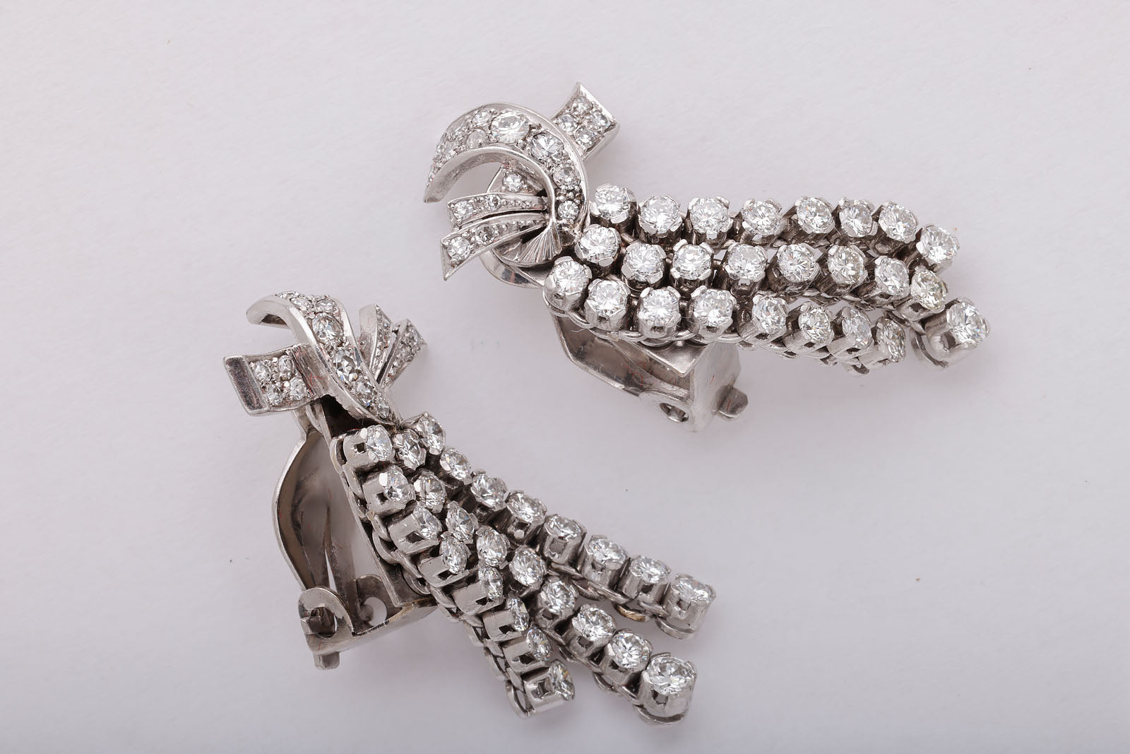 Glamorous 1950's Diamond, Platinum and White Gold Earrings