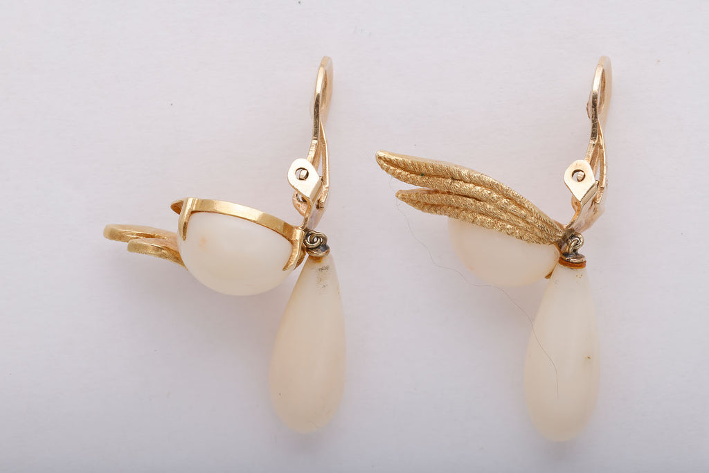 Angel Skin Coral and Gold Clip Earrings