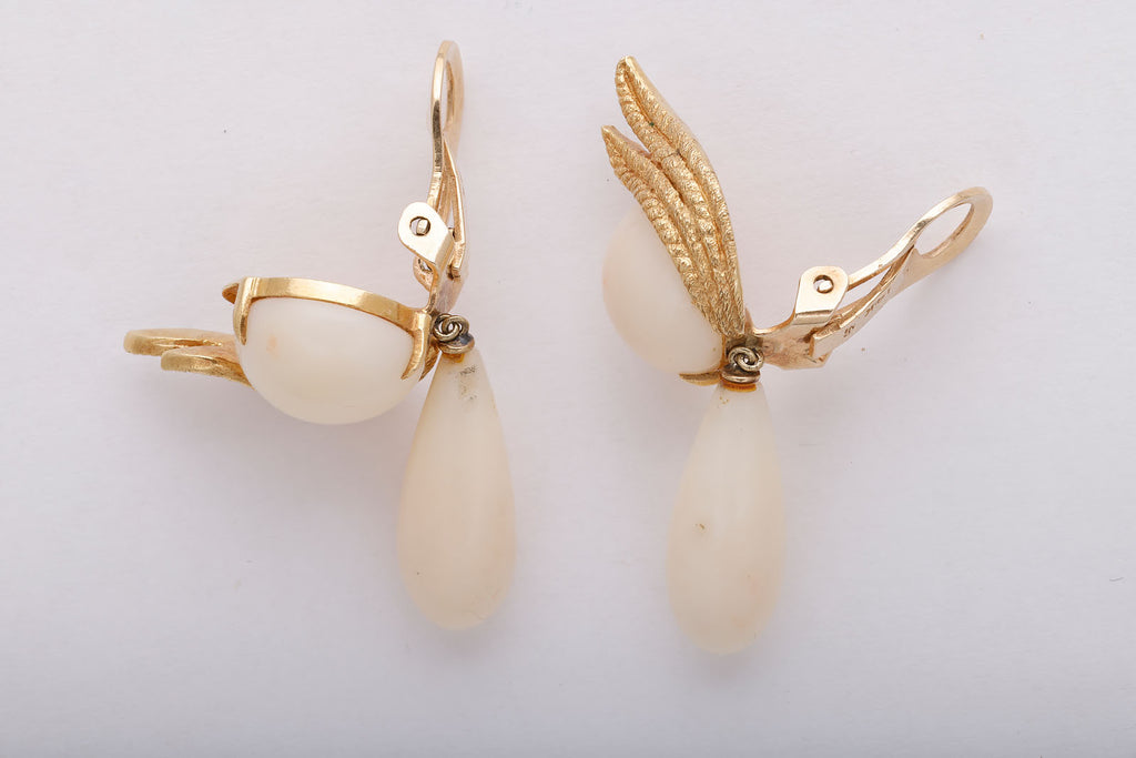 Angel Skin Coral and Gold Clip Earrings
