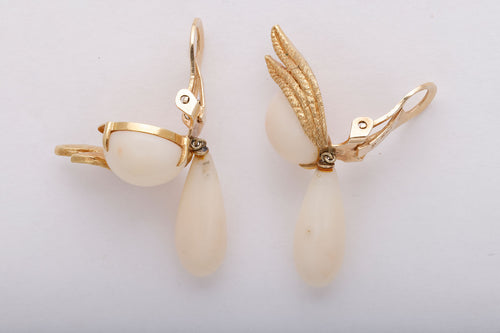 Angel Skin Coral and Gold Clip Earrings