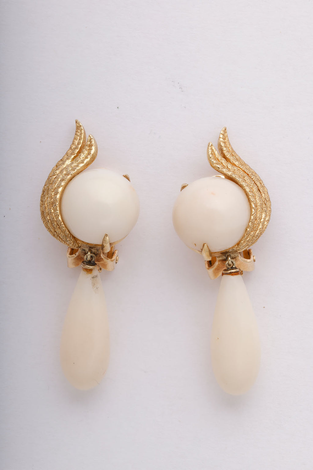 Angel Skin Coral and Gold Clip Earrings