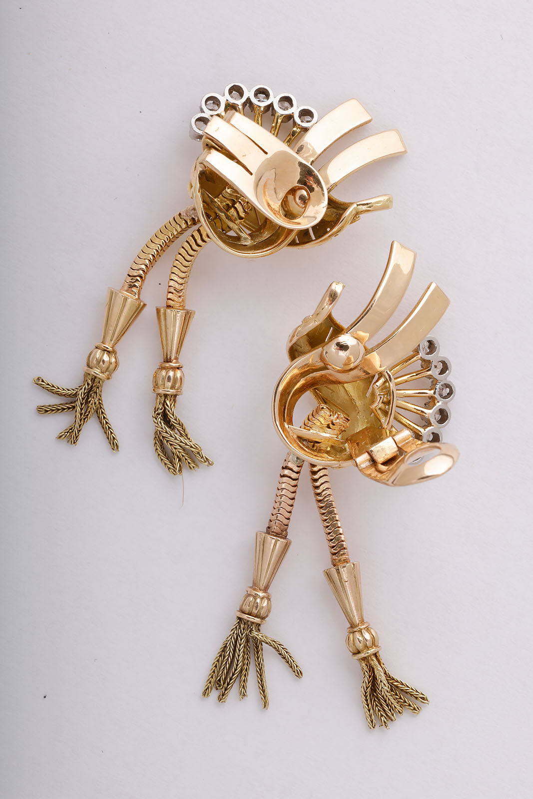 French Diamond and Yellow Gold Tasseled Earrings