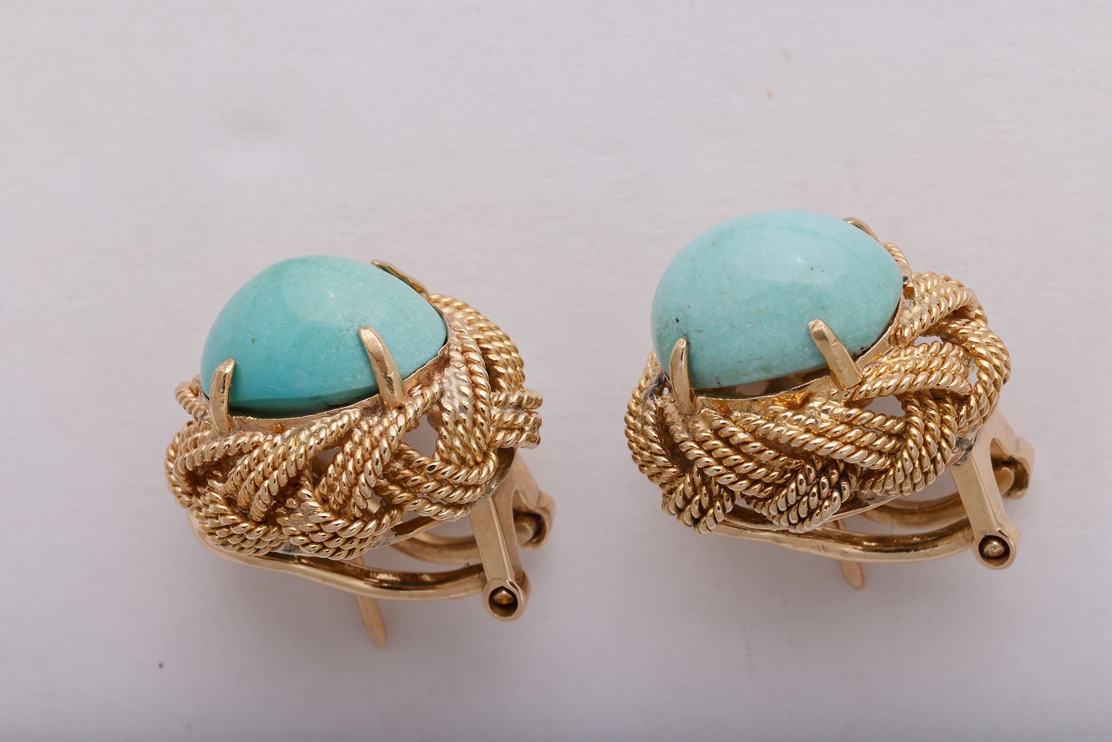 Mid Century Turquoise and Gold Earrings