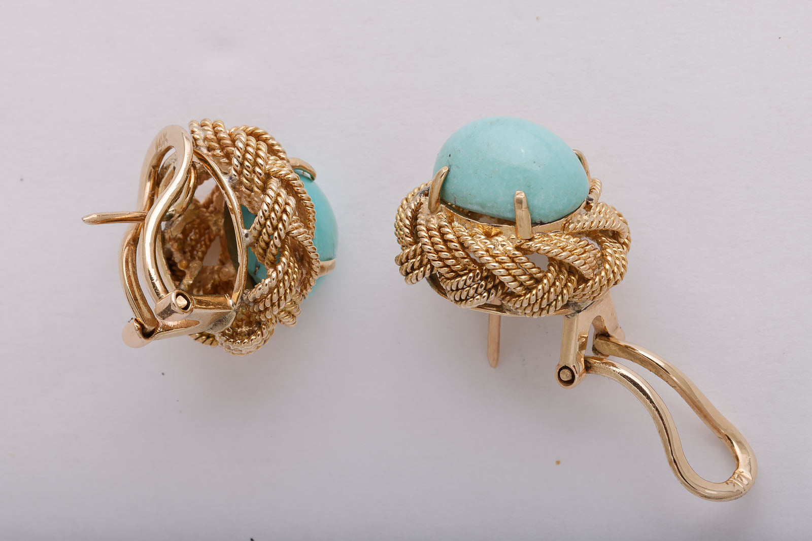 Mid Century Turquoise and Gold Earrings