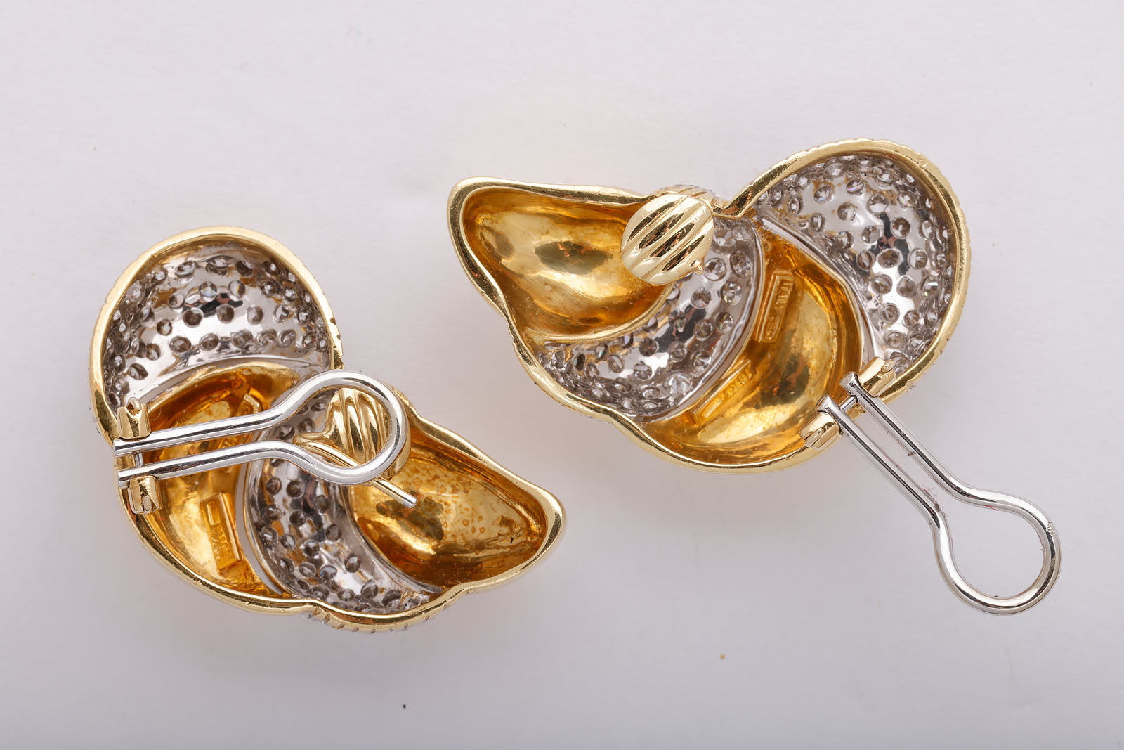 Gold and Diamond Croissant  Italian Earrings