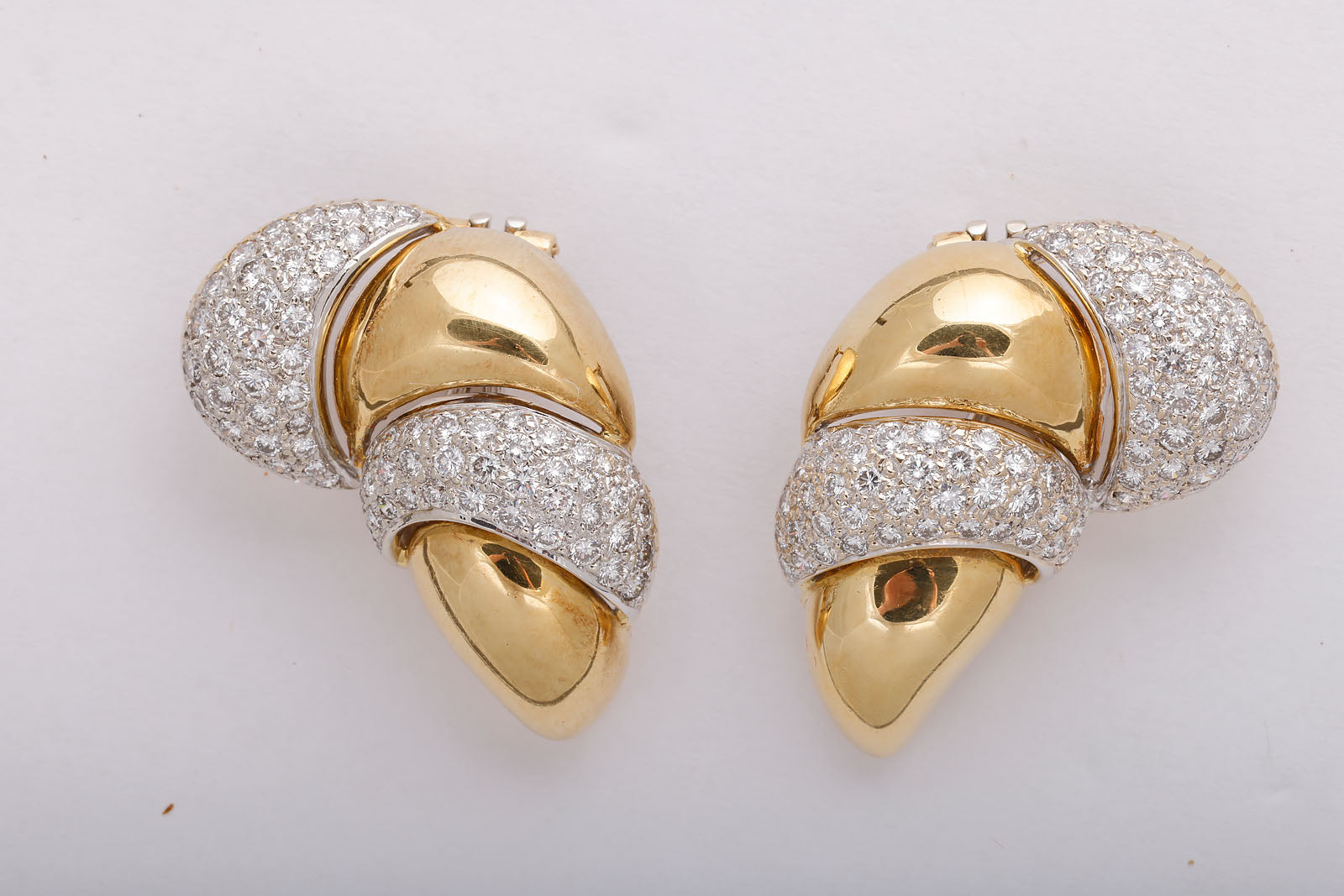 Gold and Diamond Croissant  Italian Earrings
