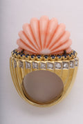 Pink Coral, Sapphire, and Diamond Cocktail Ring in Gold