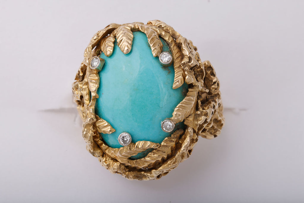 Turquoise and Diamond Cocktail Ring
