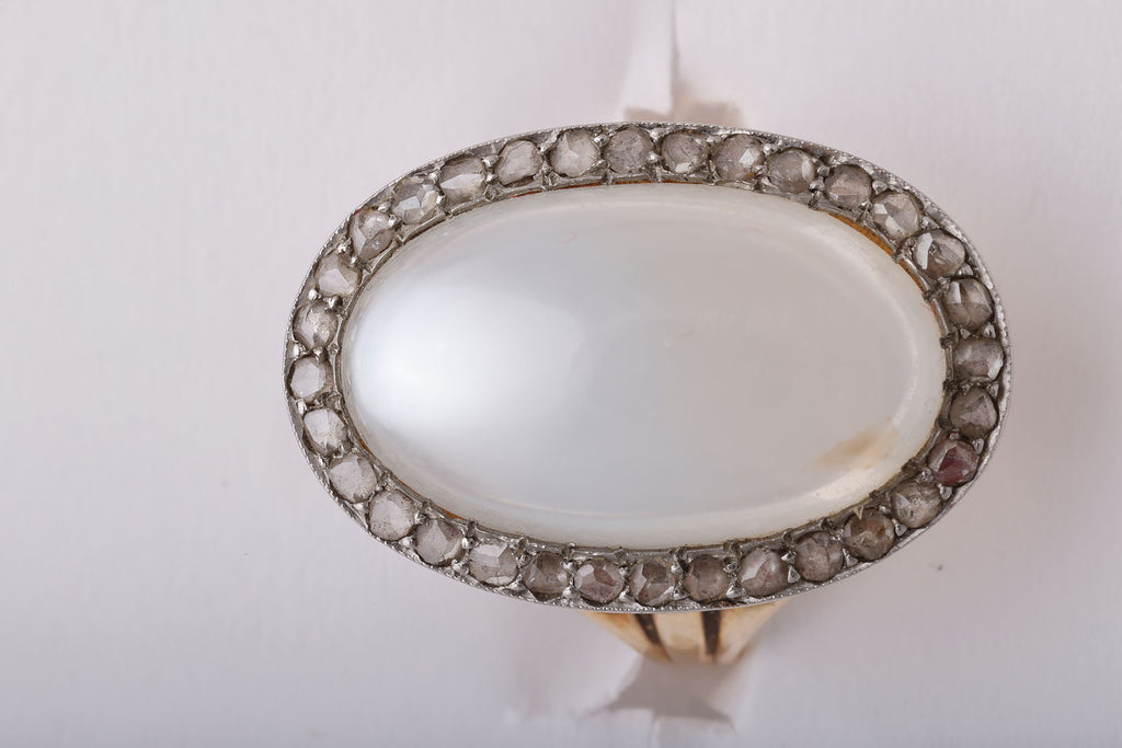 Antique Edwardian Moonstone and Diamond Ring in Platinum and Gold
