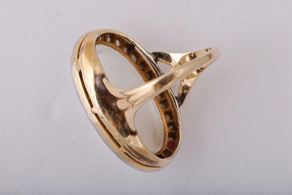 Antique Edwardian Moonstone and Diamond Ring in Platinum and Gold