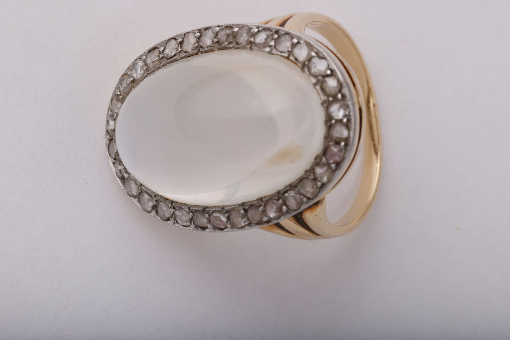 Antique Edwardian Moonstone and Diamond Ring in Platinum and Gold