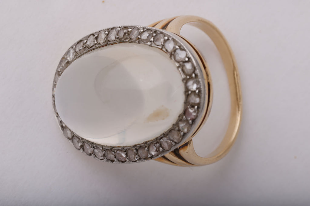Antique Edwardian Moonstone and Diamond Ring in Platinum and Gold