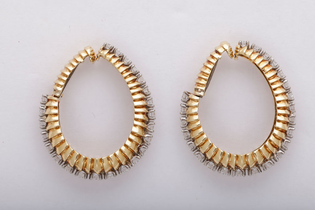 Diamond and Gold Hoop Clip Earrings