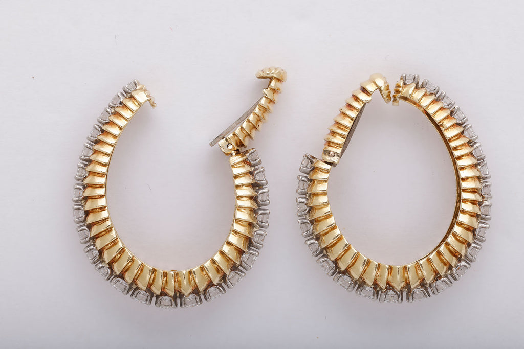 Diamond and Gold Hoop Clip Earrings