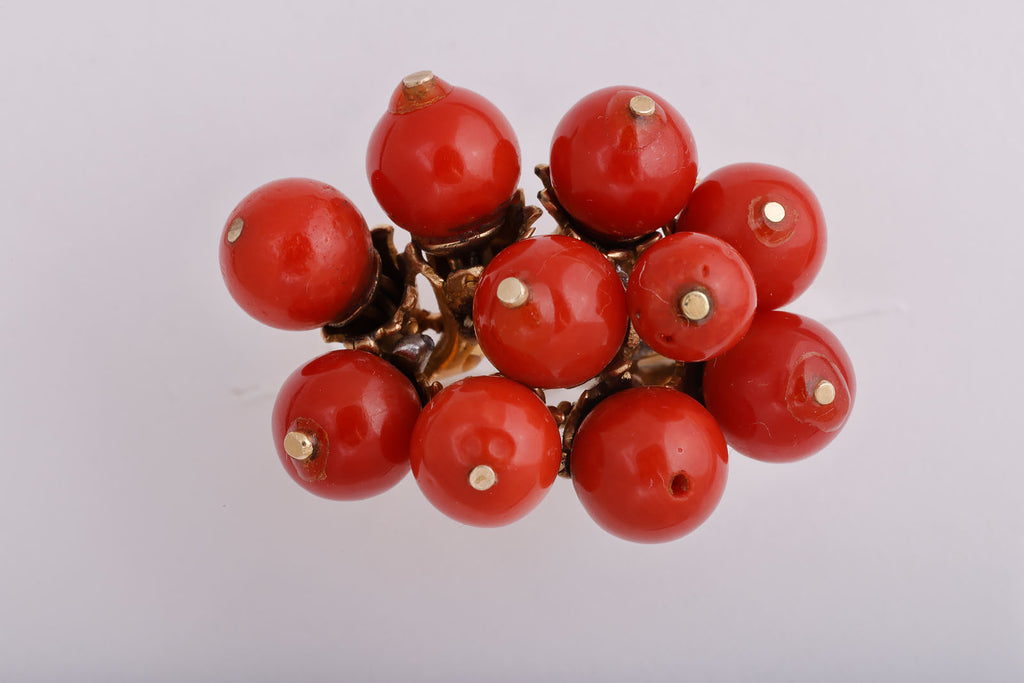 French Beaded Coral Ring in Gold