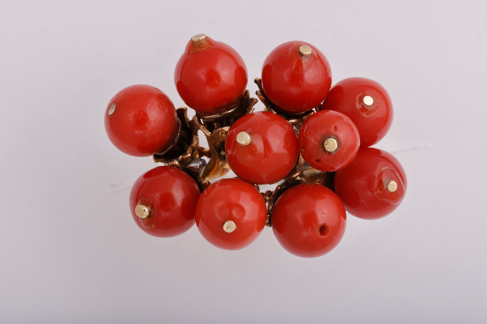 French Beaded Coral Ring in Gold