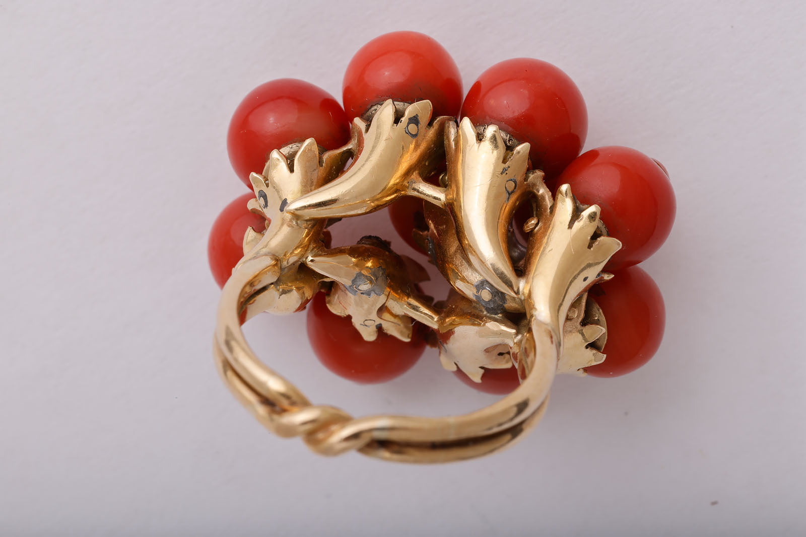 French Beaded Coral Ring in Gold