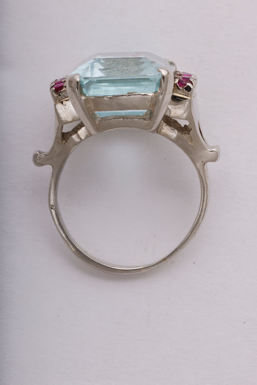 Aquamarine and Ruby Ring