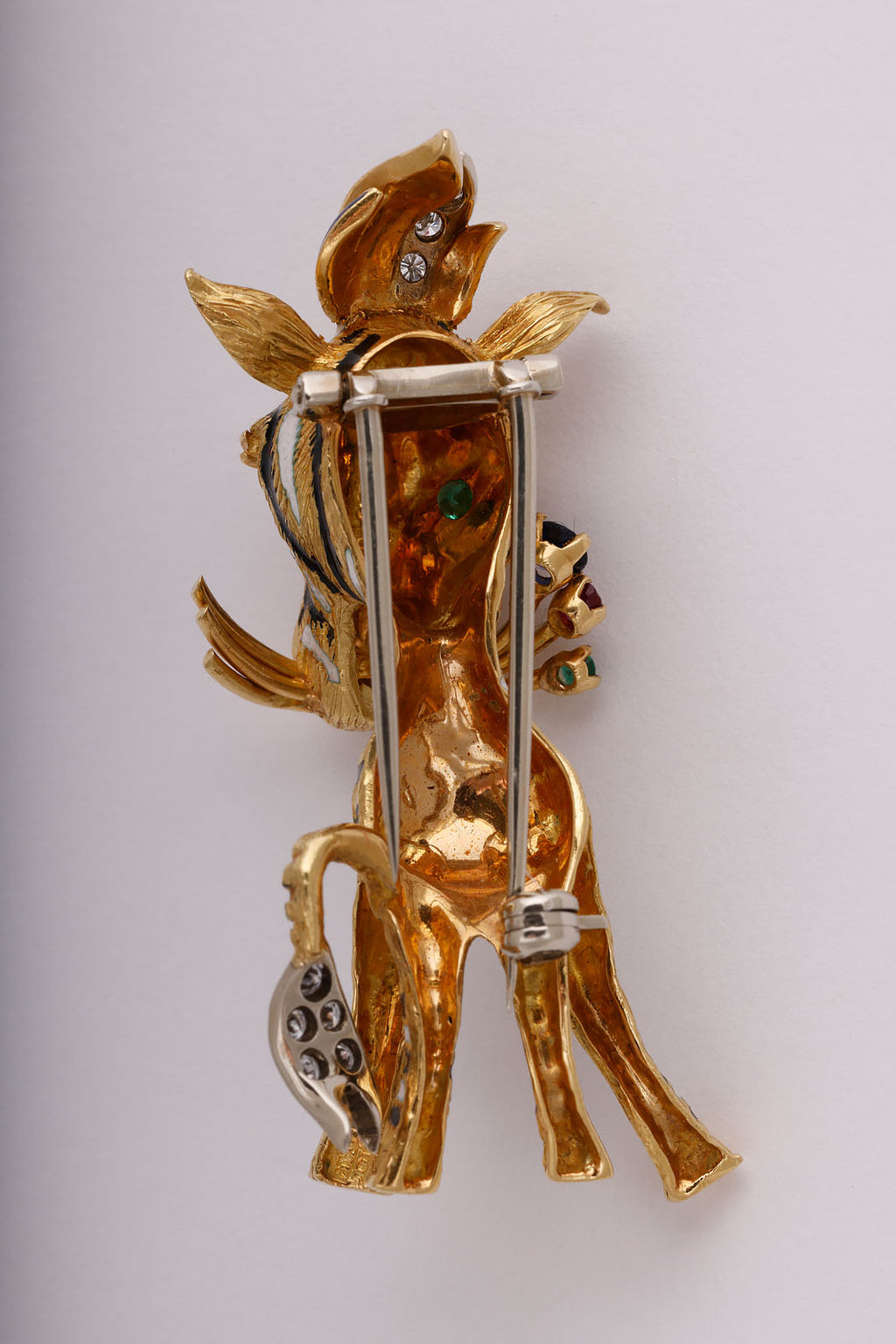 Striped Zebra Brooch in Gold with Diamonds and Gemstones