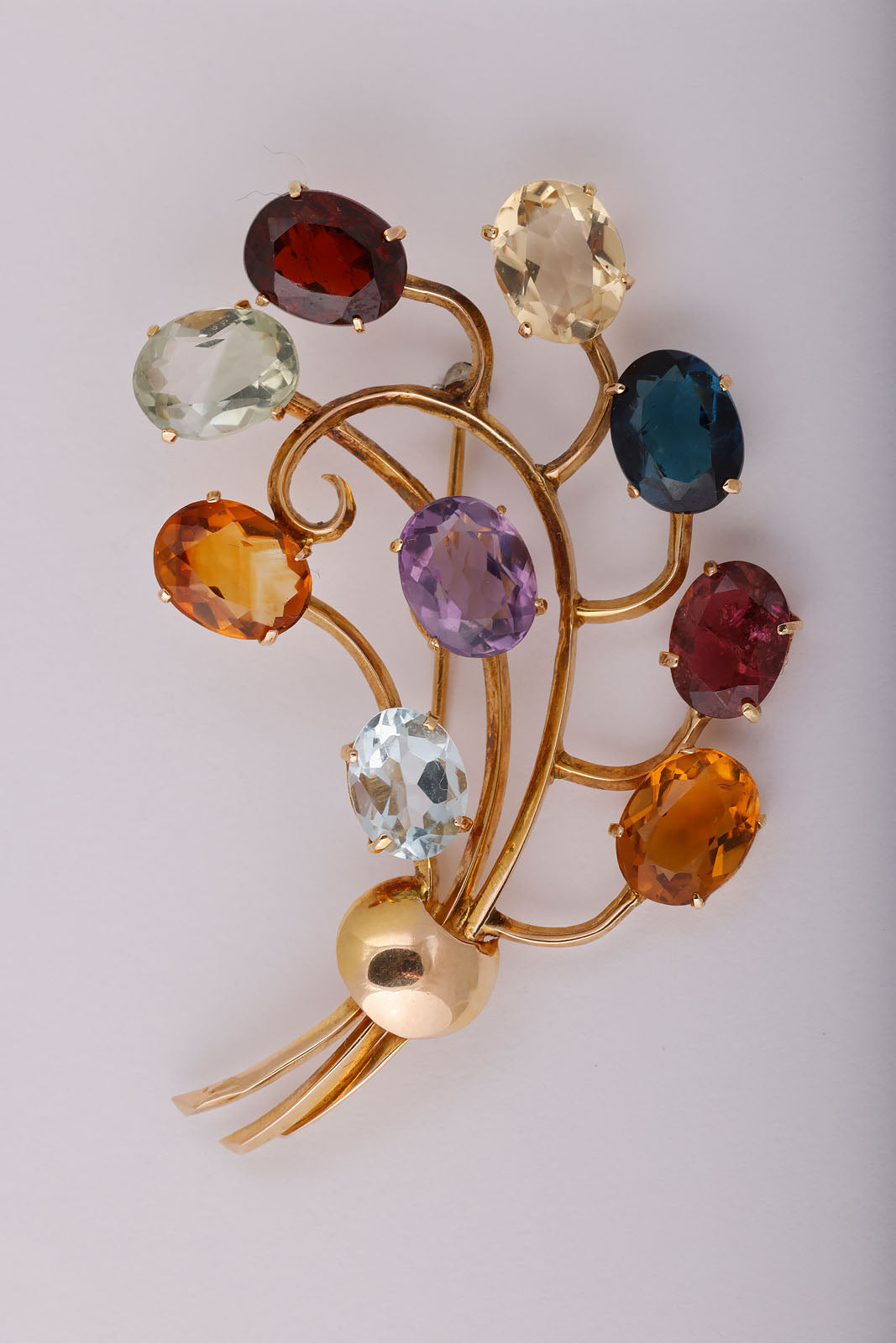 Multicolored Gemstone Brooch in 18k Gold