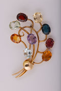 Multi-colored Gem and Gold Flower Brooch