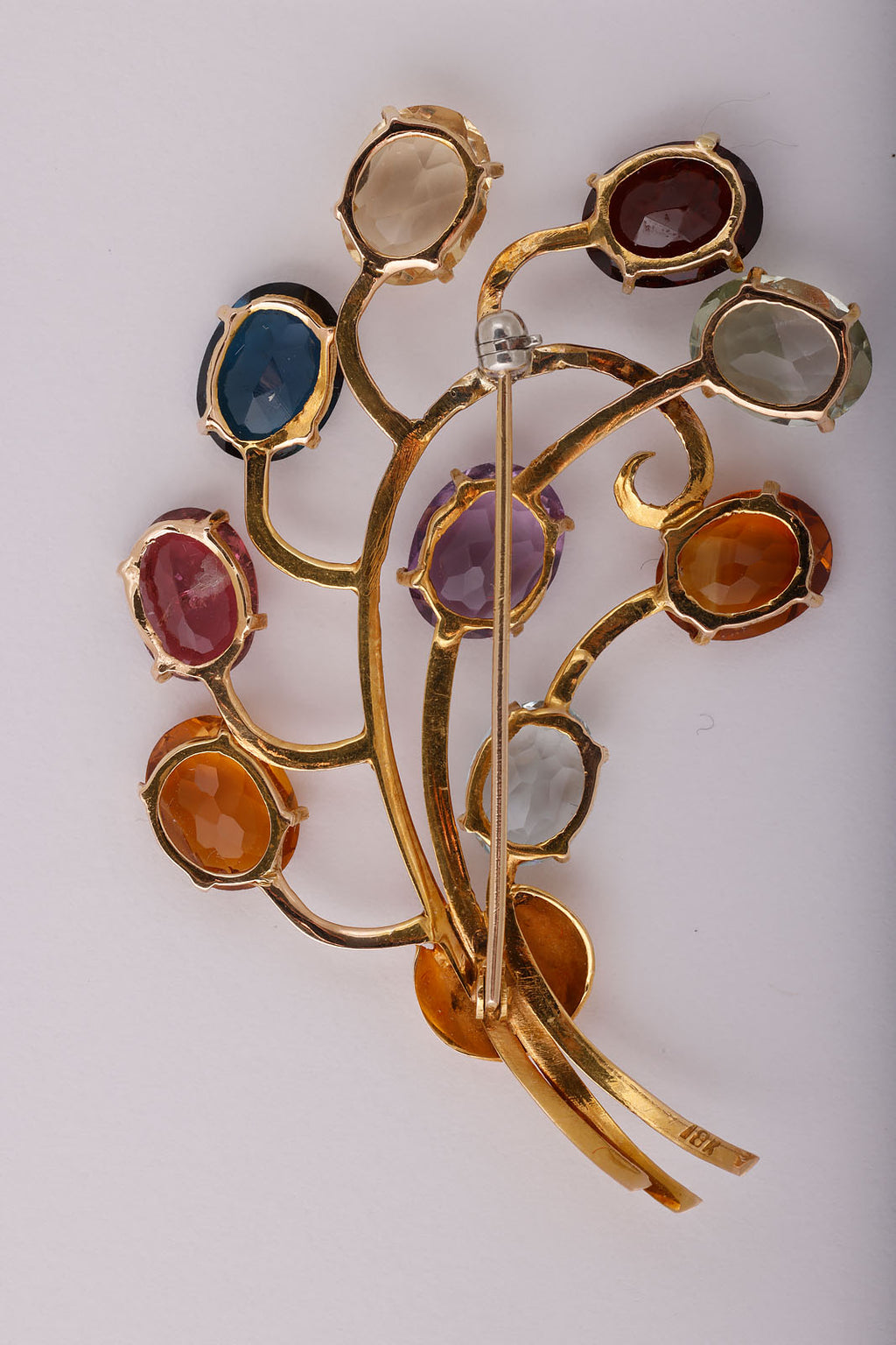 Multi-colored Gem and Gold Flower Brooch