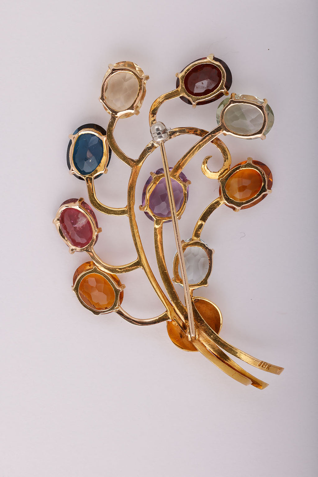 Multi-colored Gem and Gold Flower Brooch