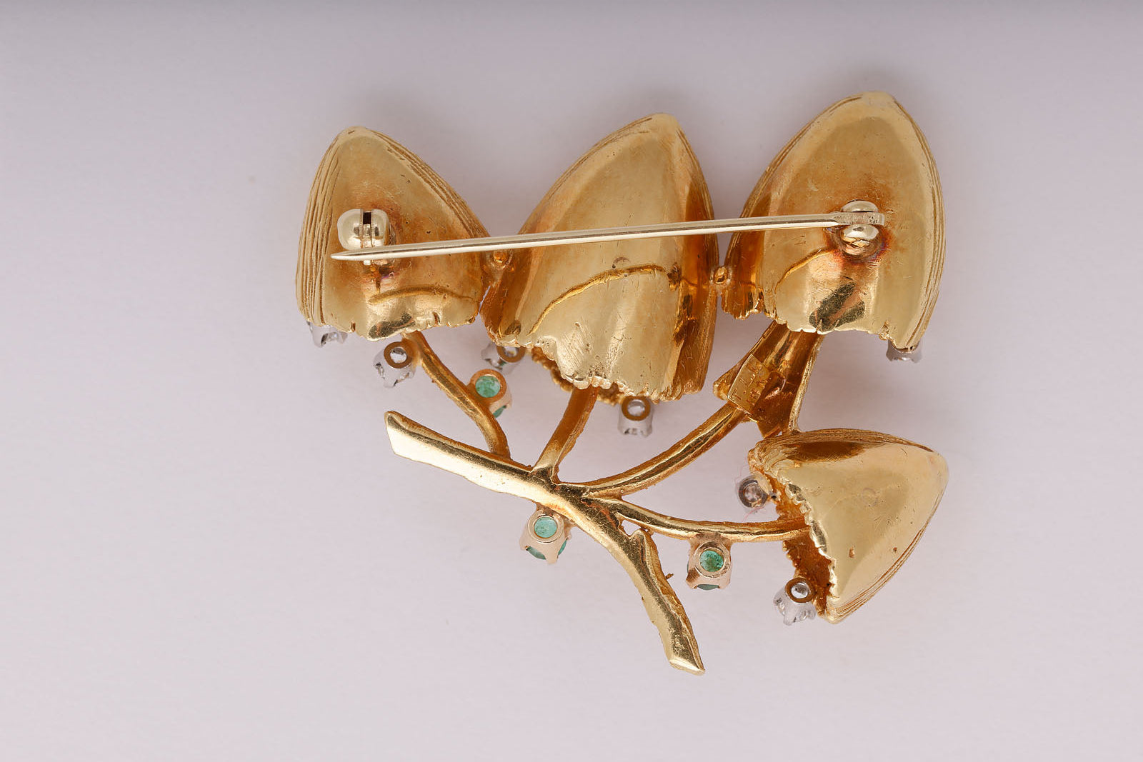 Gold Mushroom Brooch with Diamonds and Emeralds