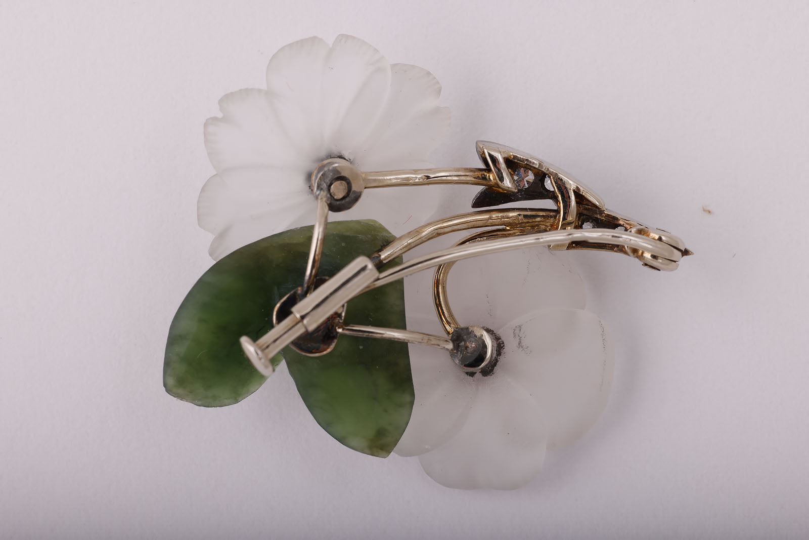 Rock Crystal and Nephrite Flower Brooch