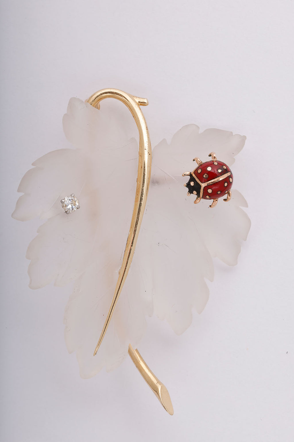 Tiffany and Co Ladybug and Leaf Carved Rock Crystal Brooch