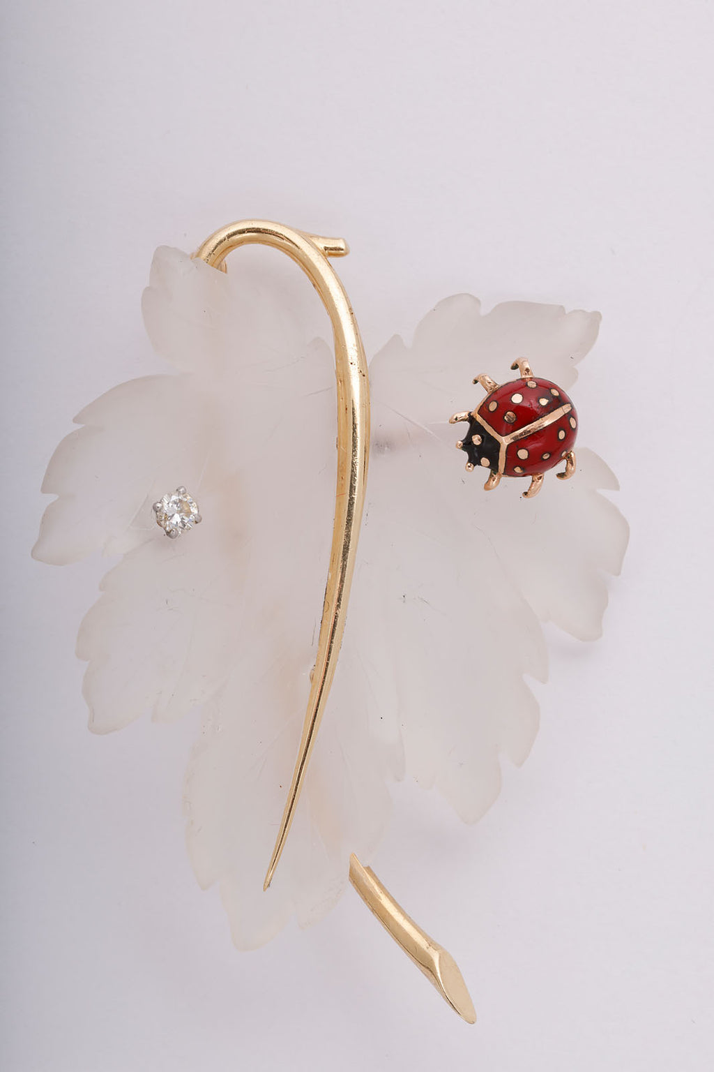 Tiffany and Co Ladybug and Leaf Carved Rock Crystal Brooch