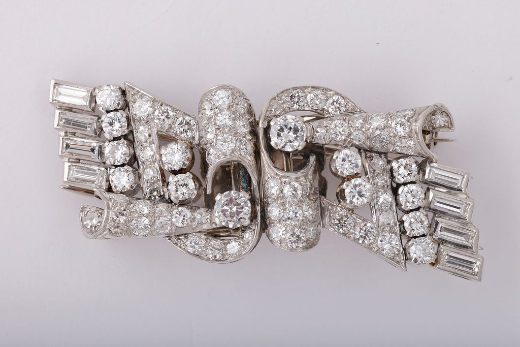Diamond and Platinum Double Clip Brooch