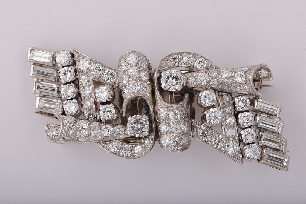 Diamond and Platinum Double Clip Brooch