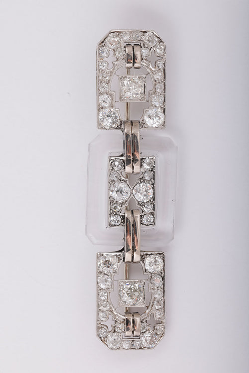 Art Deco Rock Crystal and Diamond pin brooch