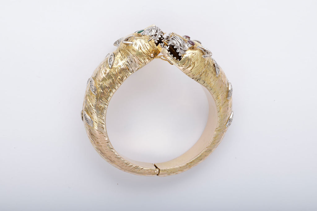 Gold, Ruby, Emerald, and Diamond Chimera Bangle Bracelet