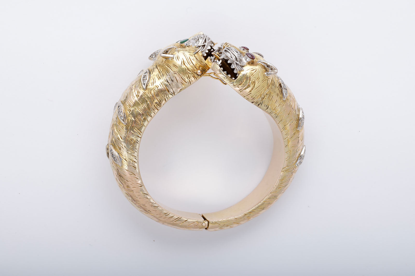 Gold, Ruby, Emerald, and Diamond Chimera Bangle Bracelet