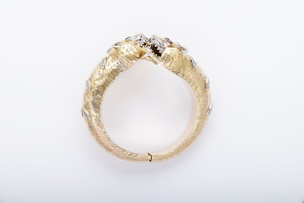 Gold, Ruby, Emerald, and Diamond Chimera Bangle Bracelet