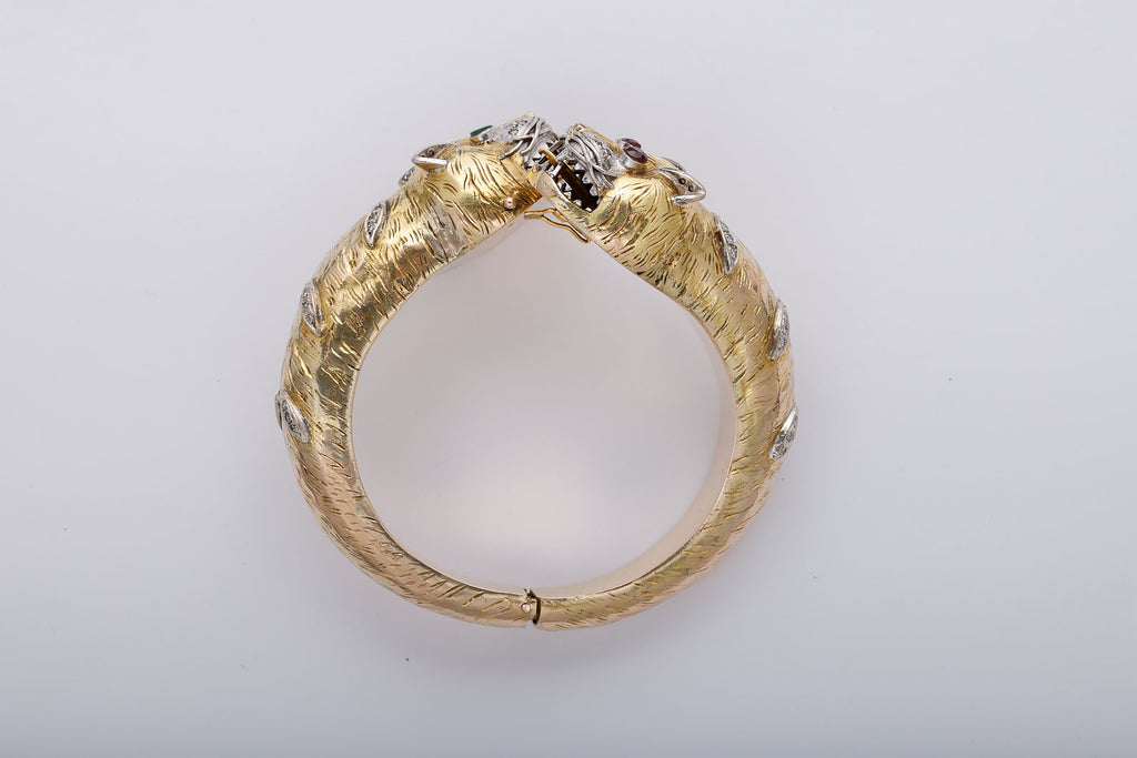 Gold, Ruby, Emerald, and Diamond Chimera Bangle Bracelet